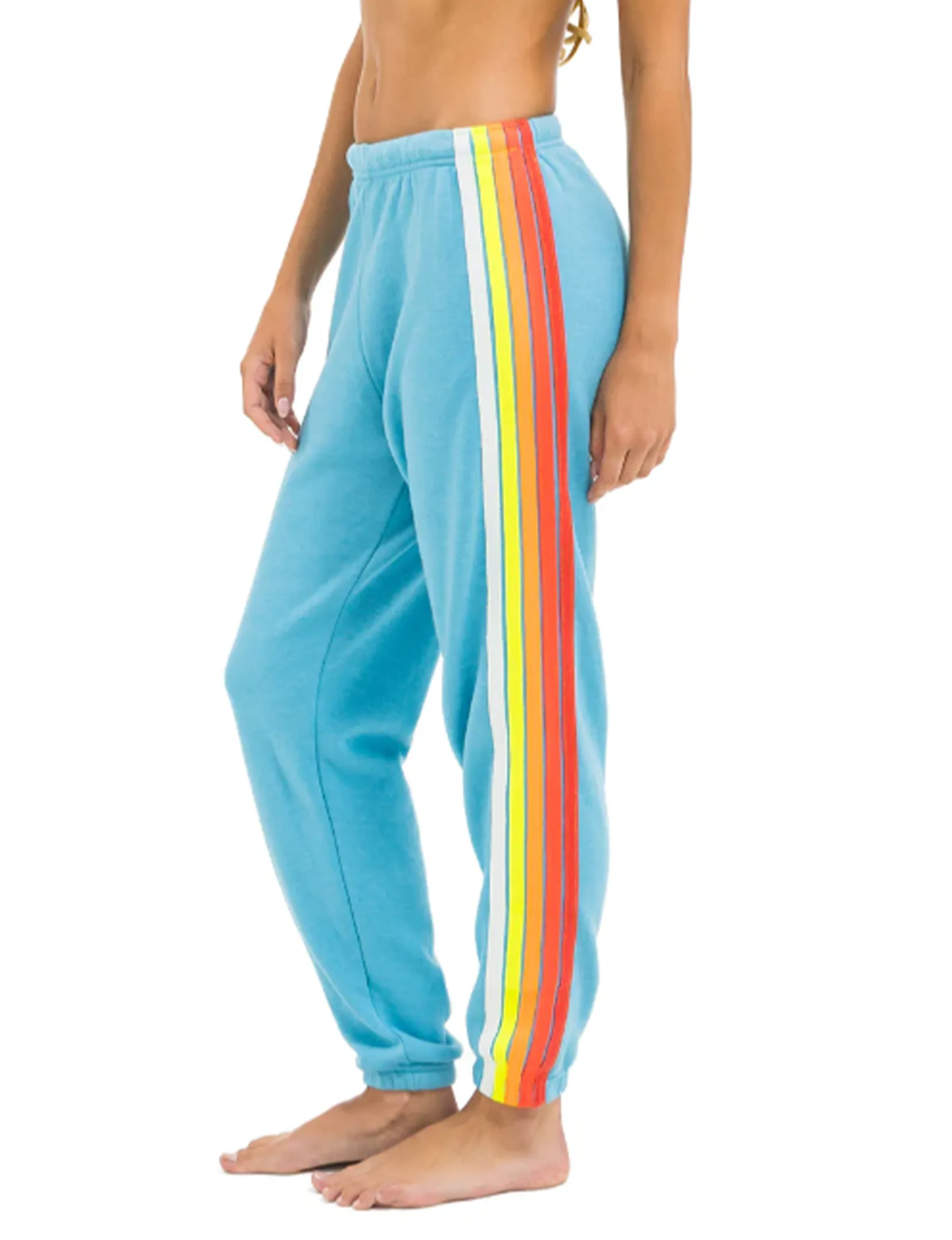 Secure Waistband Ultimate Comfort 5 Stripe Sweatpants, Aquamarine/White Neon