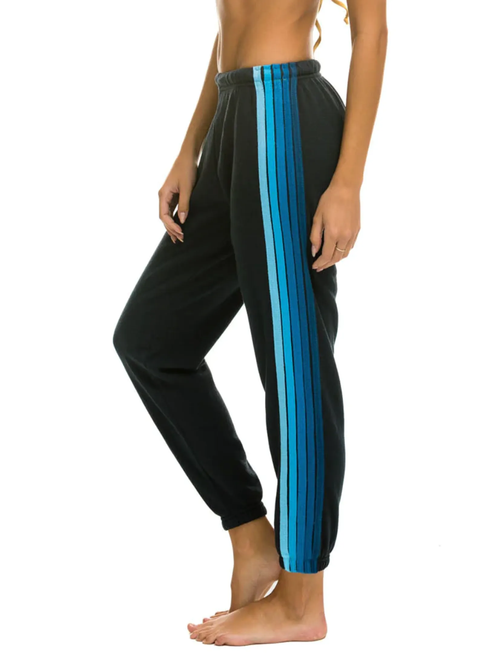 pilling resistant 5 Stripe Sweatpants, Charcoal/Blue