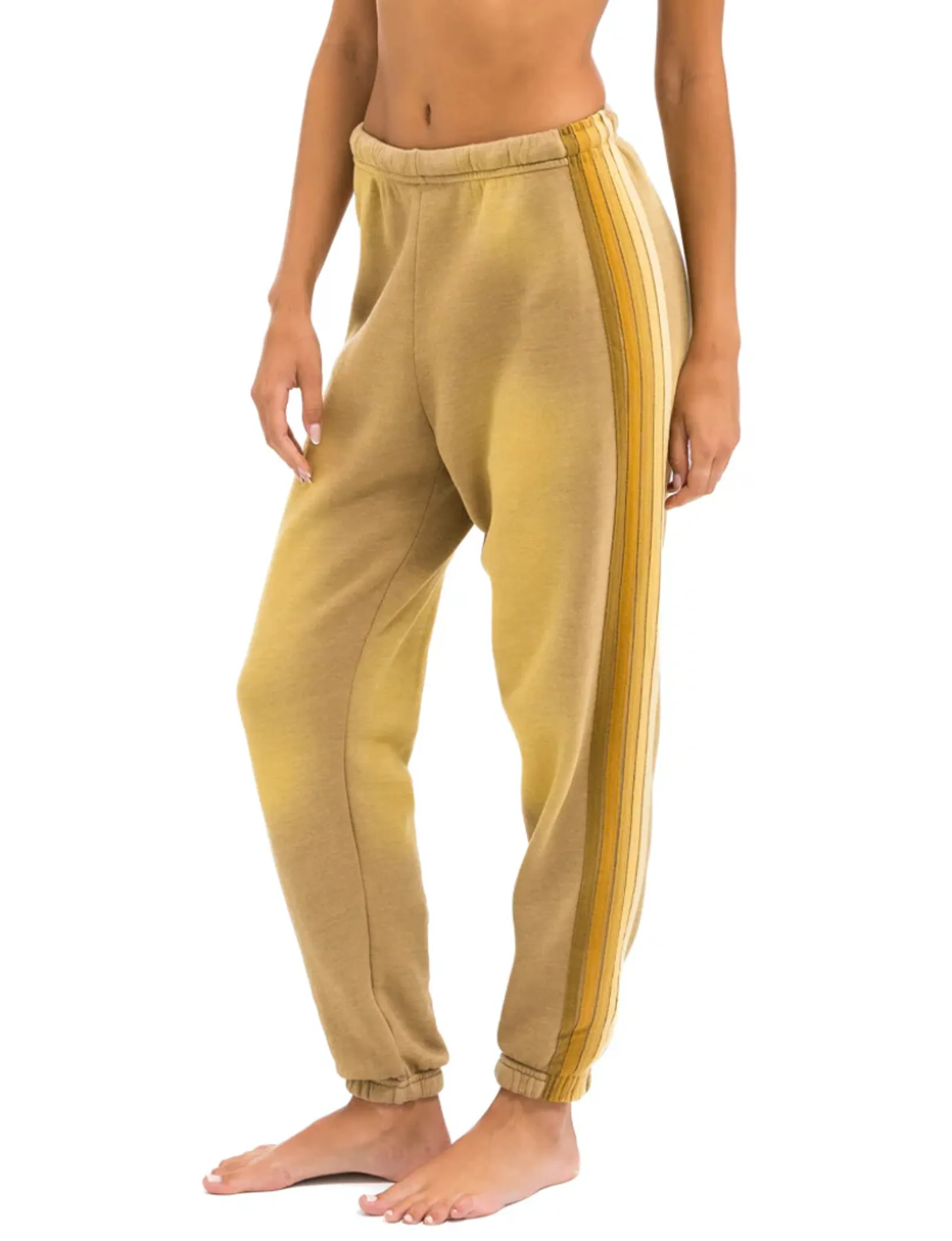 Slim Wear Design 5 Stripe Sweatpants, Faded Tan