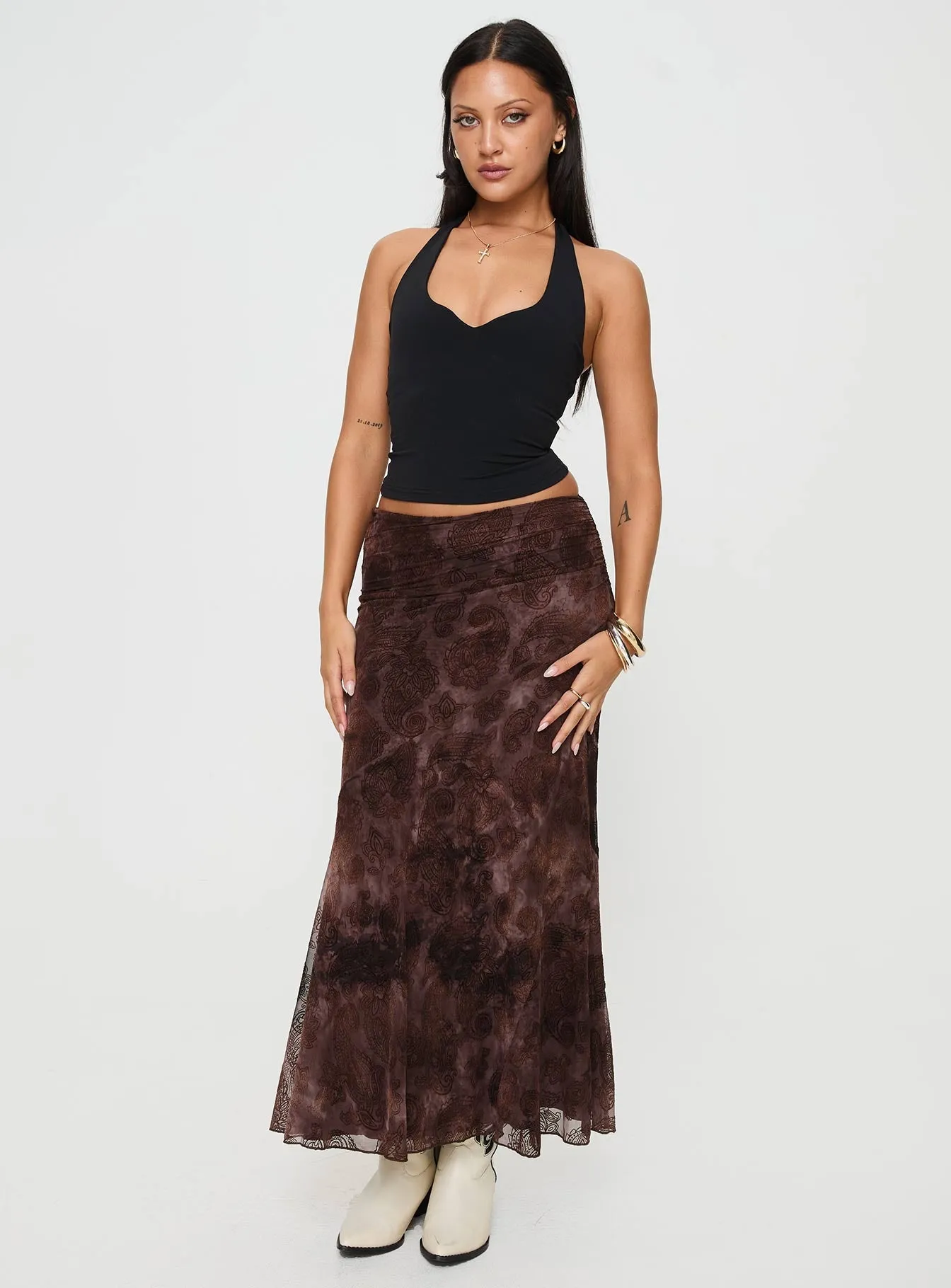 Sanderi Maxi Skirt Brown Multi Airy Feel