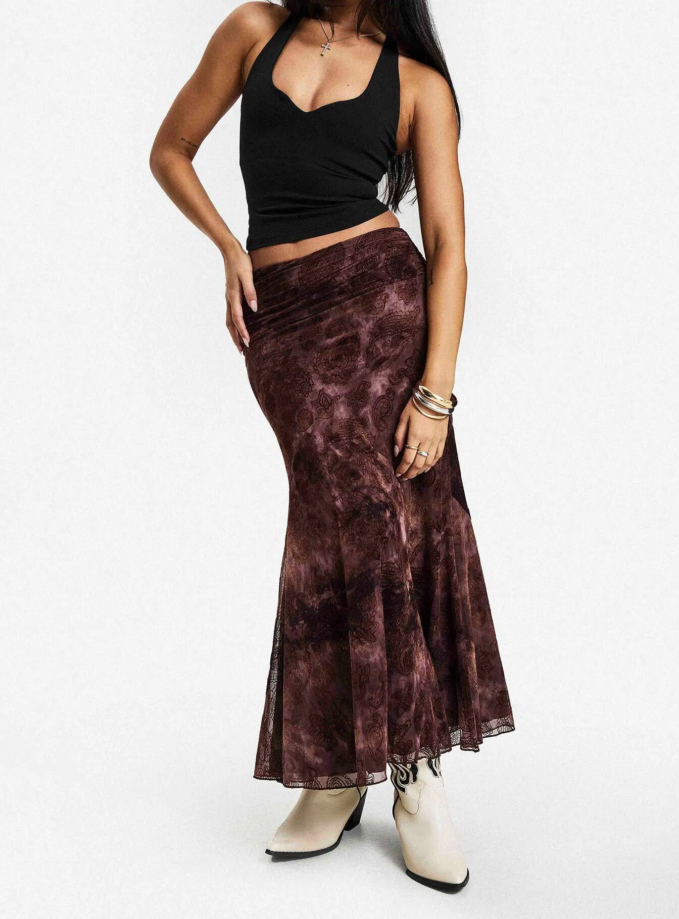 Sanderi Maxi Skirt Brown Multi Weekend Fashion