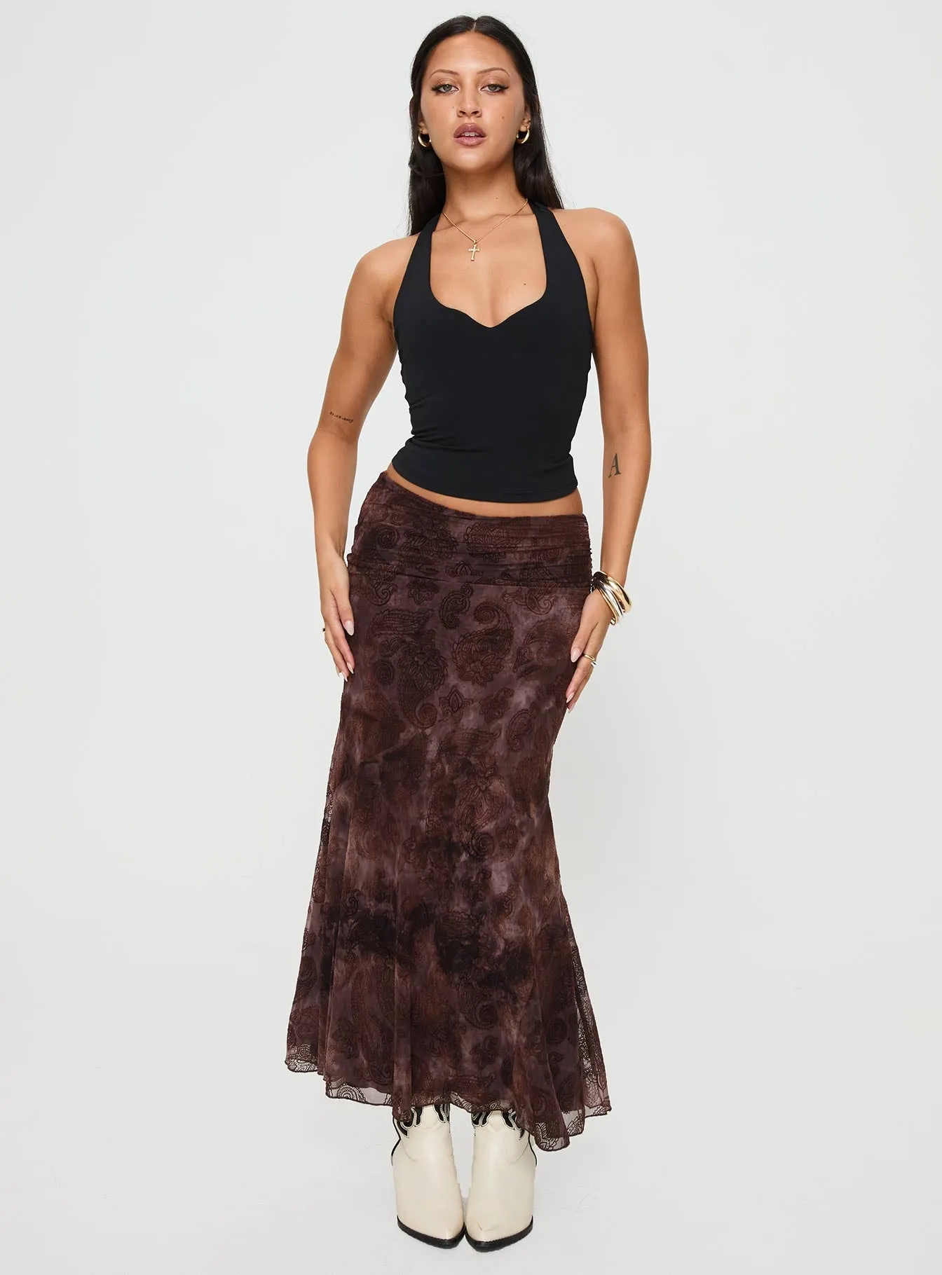 Sanderi Maxi Skirt Brown Multi Multi Purpose Fabric