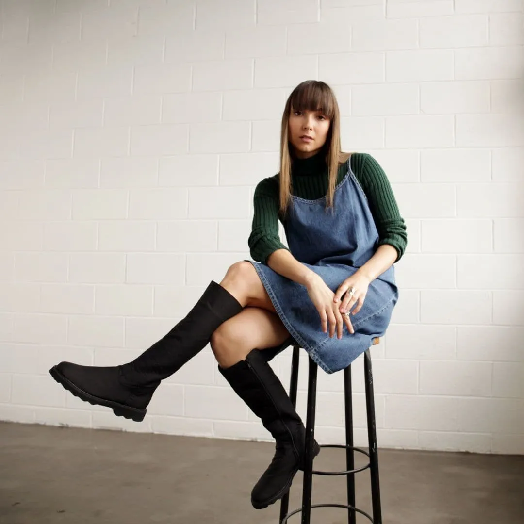 'Abbey' vegan knee-high riding boot with chunky sole by Zette Shoes - black gift pick orthopedic