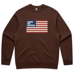Relaxed fit style Versatile Layering Abide No Hatred American Flag Sweatshirt (Chocolate)