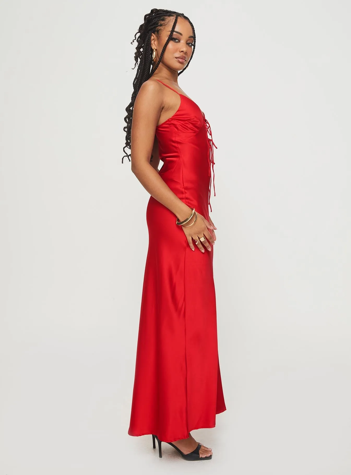 About A Girl Maxi Dress Red Draped-Style Statement-Print