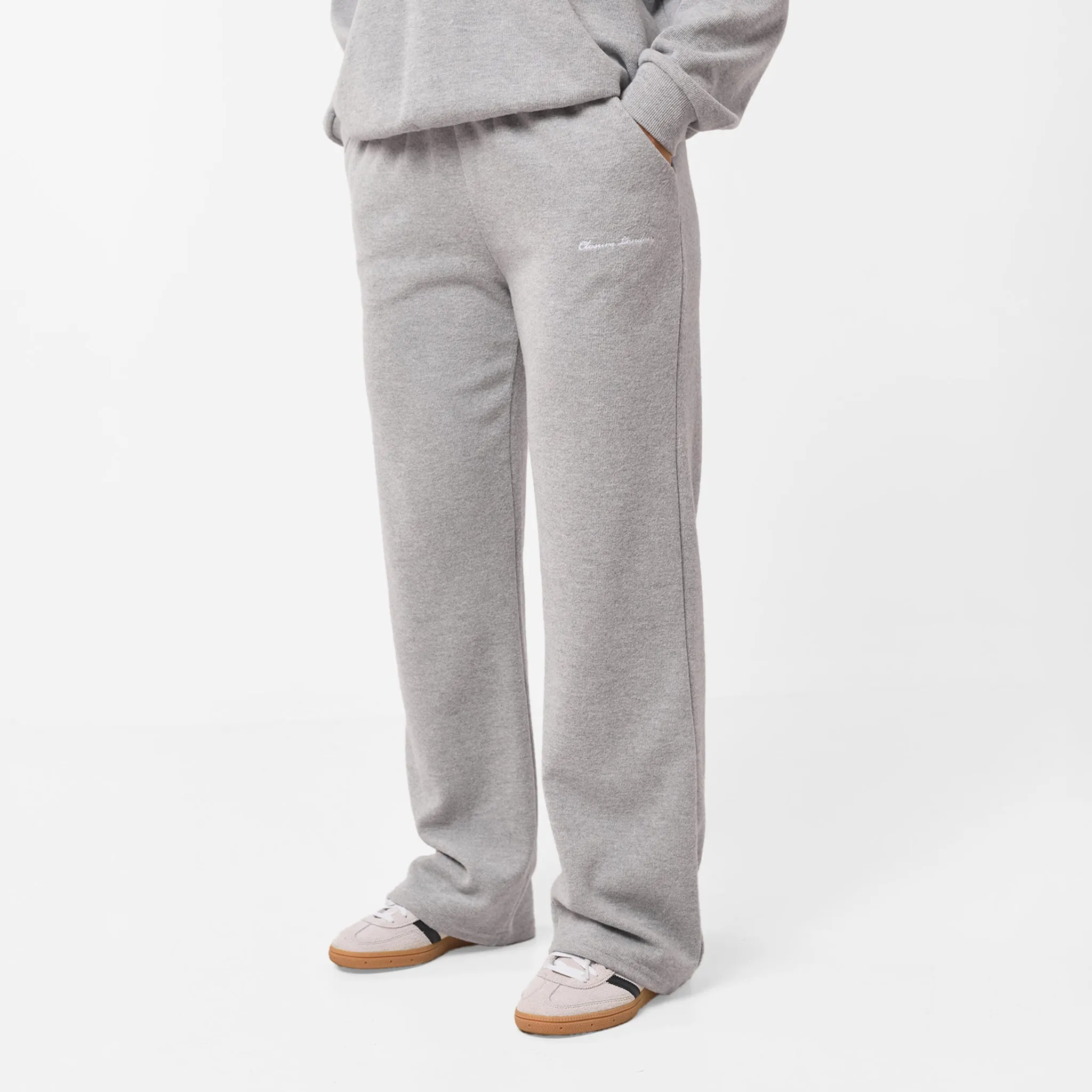 SmoothInnerLining Minimal Design Soft Knit Crewneck Tracksuit | Grey Marl
