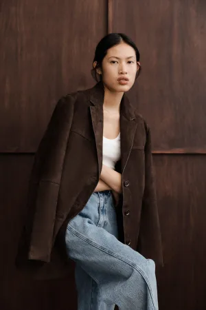 MultiPocketStyle HENDRIX BITTER CHOC OVERSIZED SUEDE LEATHER JACKET