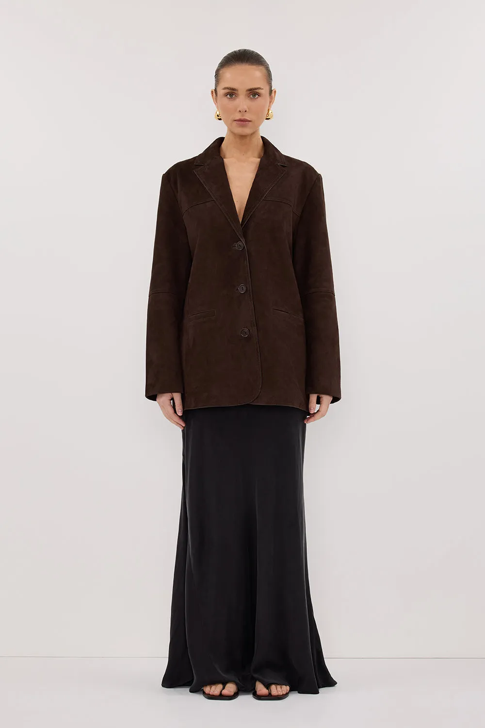 Multi Layer Option HENDRIX BITTER CHOC OVERSIZED SUEDE LEATHER JACKET