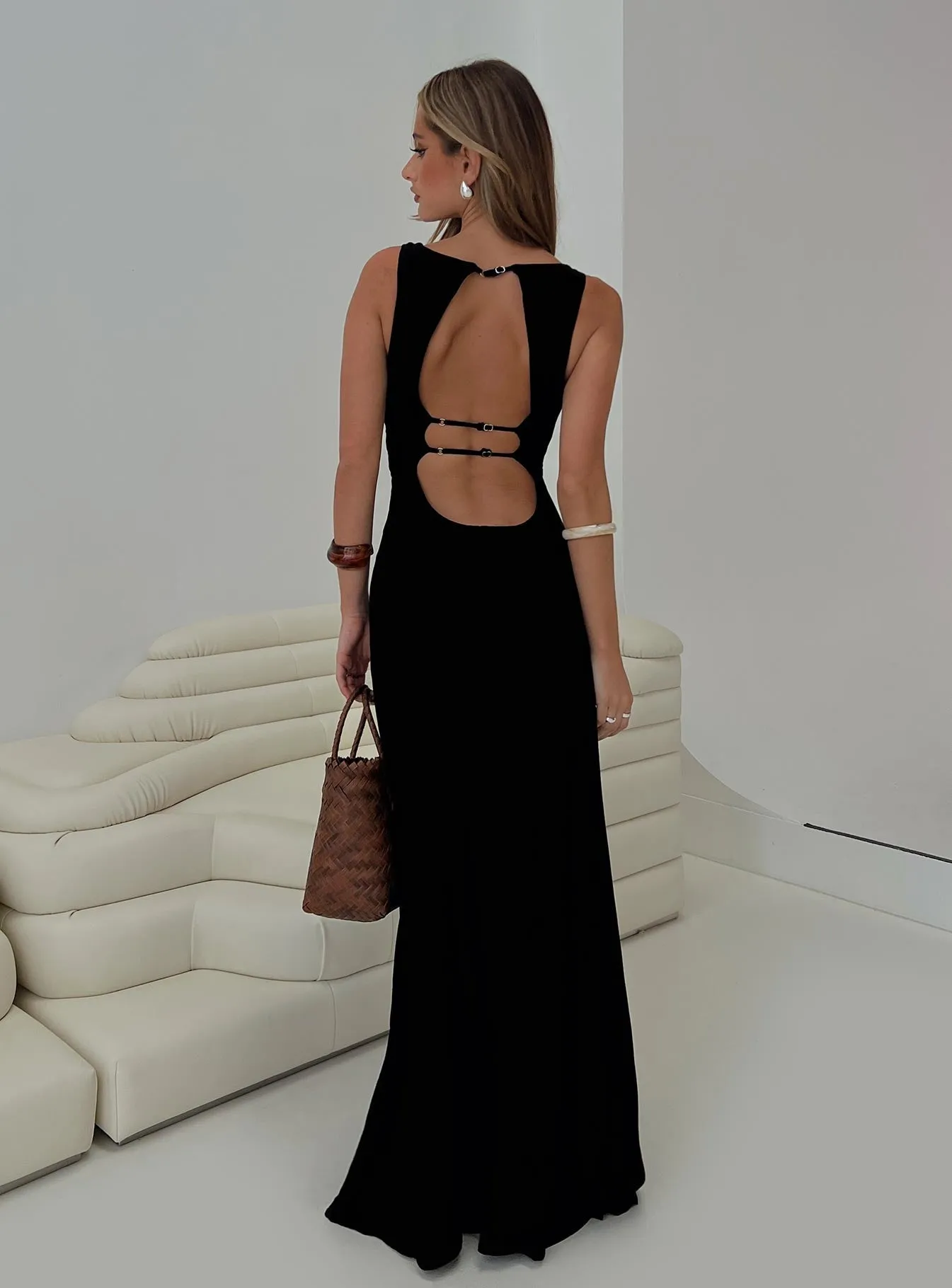 High Cut Ace Of Hearts Backless Maxi Dress Black Petite