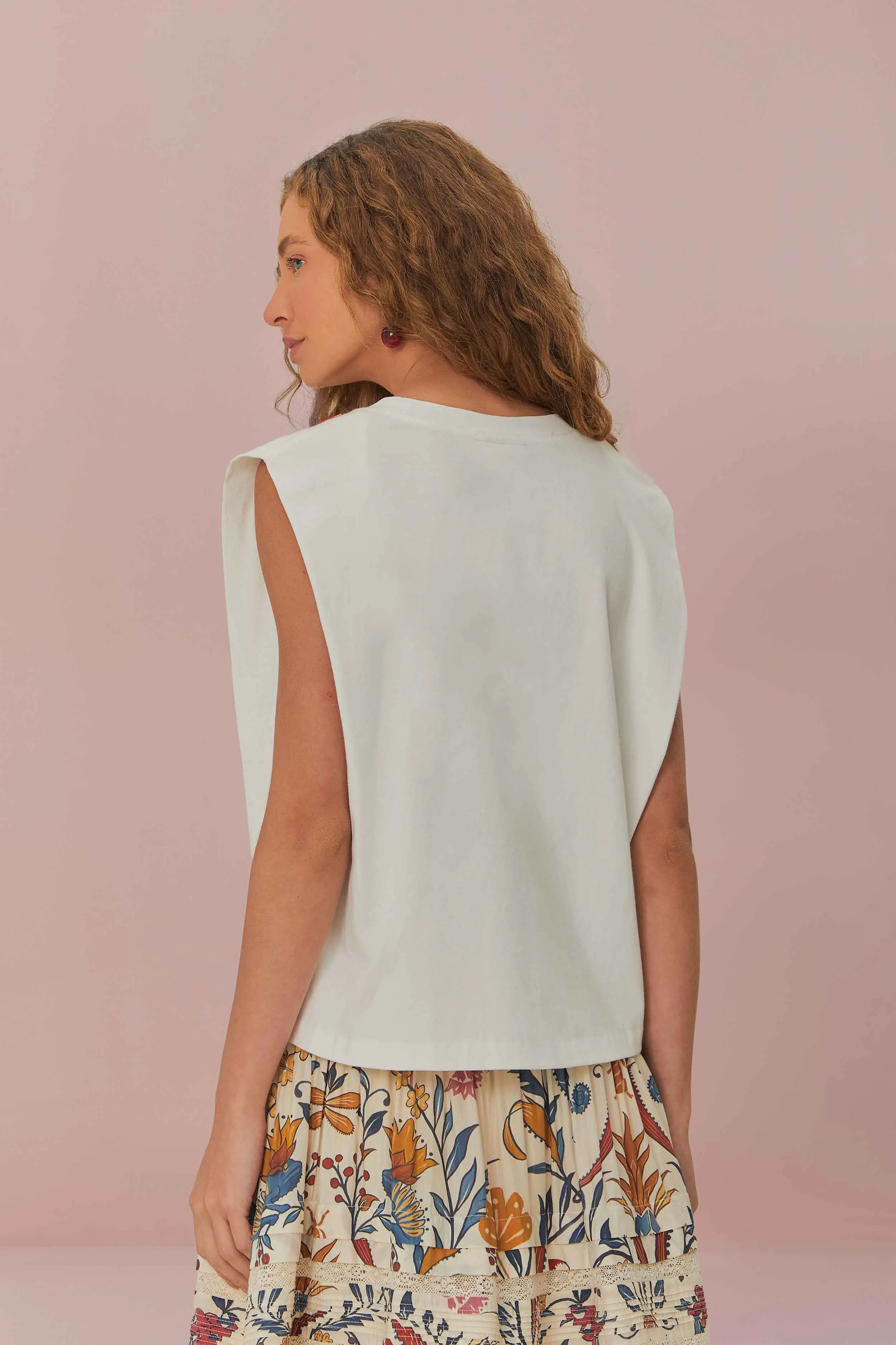 Layering Comfort White Beaded Flowers T-Shirt