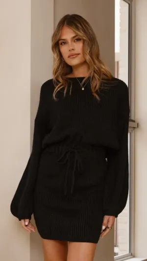 Work Friendly Feya Knit Mini Dress - Black