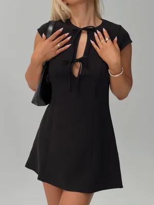 museum visit Adeleine Bow Mini Dress Black