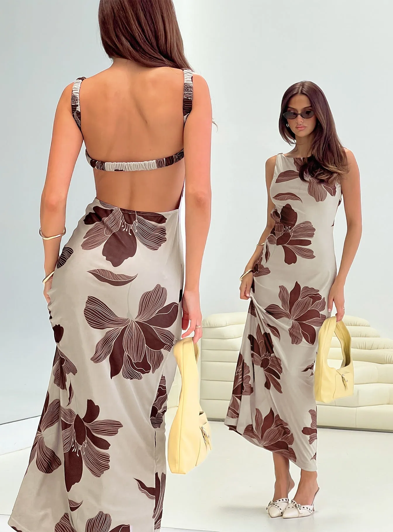 Fit Vibe Back Again Maxi Dress Brown Floral