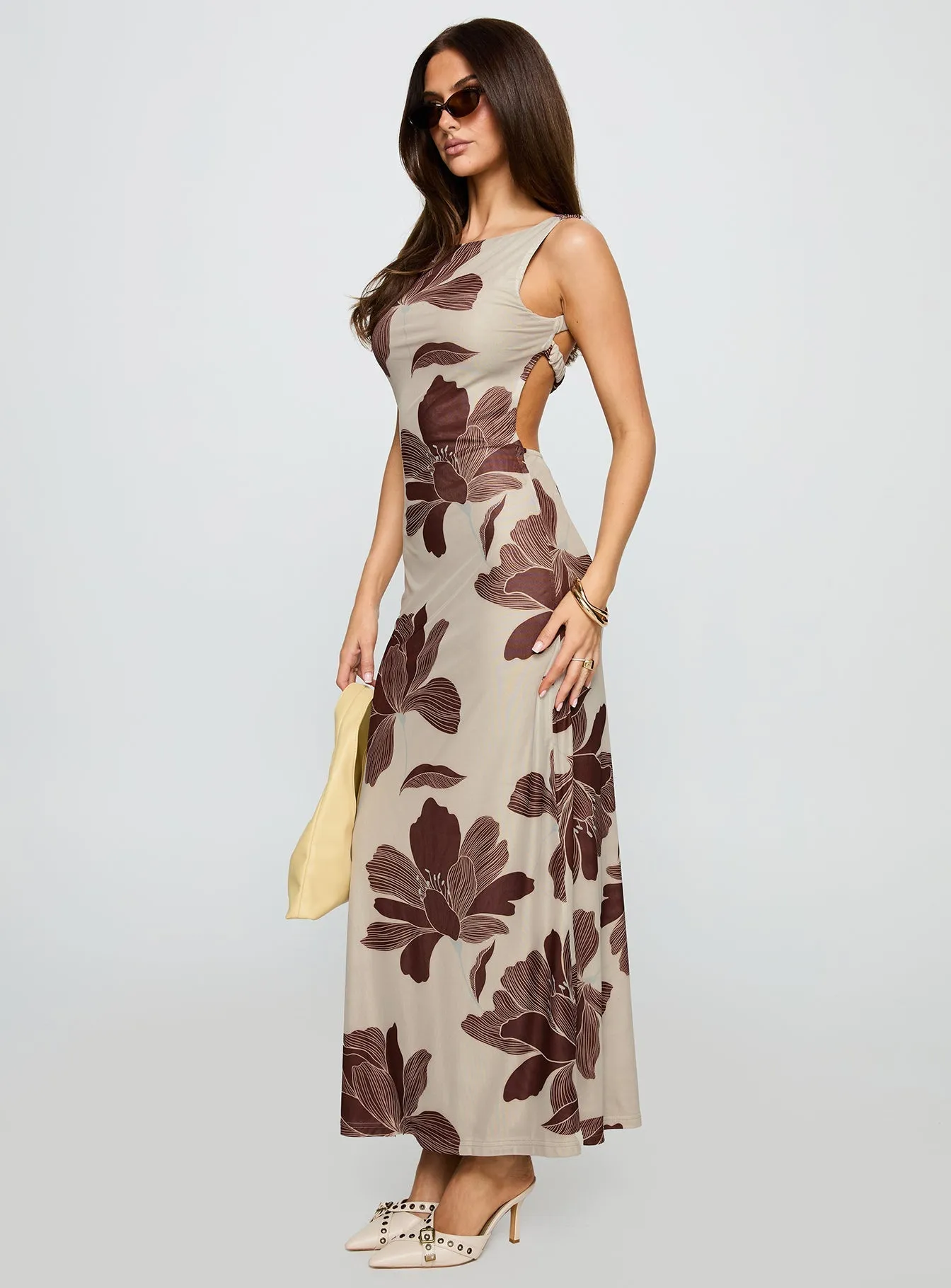 Back Again Maxi Dress Brown Floral Outfit Core