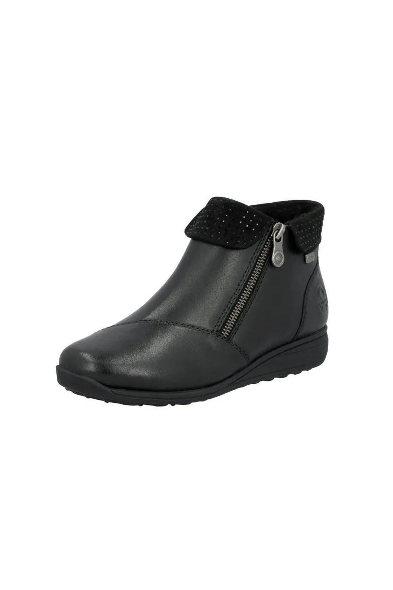 Rieker Ladies Boots 47252-00 in Black Shock Absorbing Urban Traveler Comfort Lining Rough Terrain