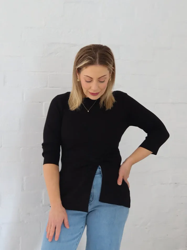 Lightweight Feel All Season Wear Ailani Knit Top - Black