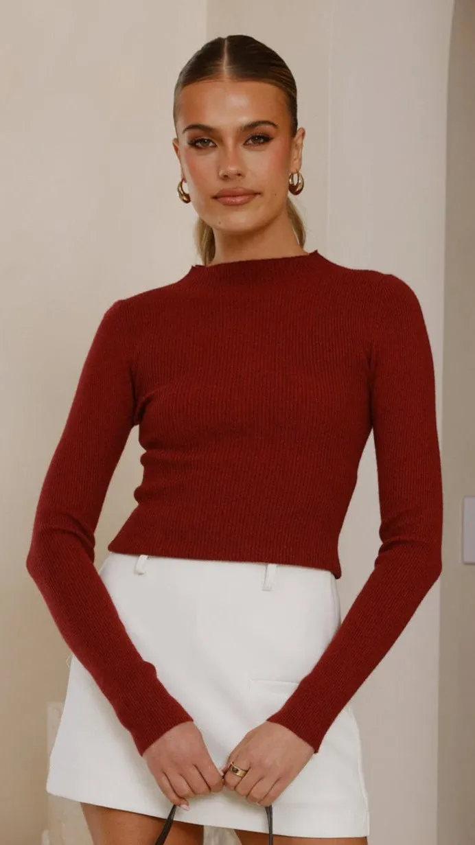 Malani Long Sleeve Top - Burgundy Cozy Loopback Fabric