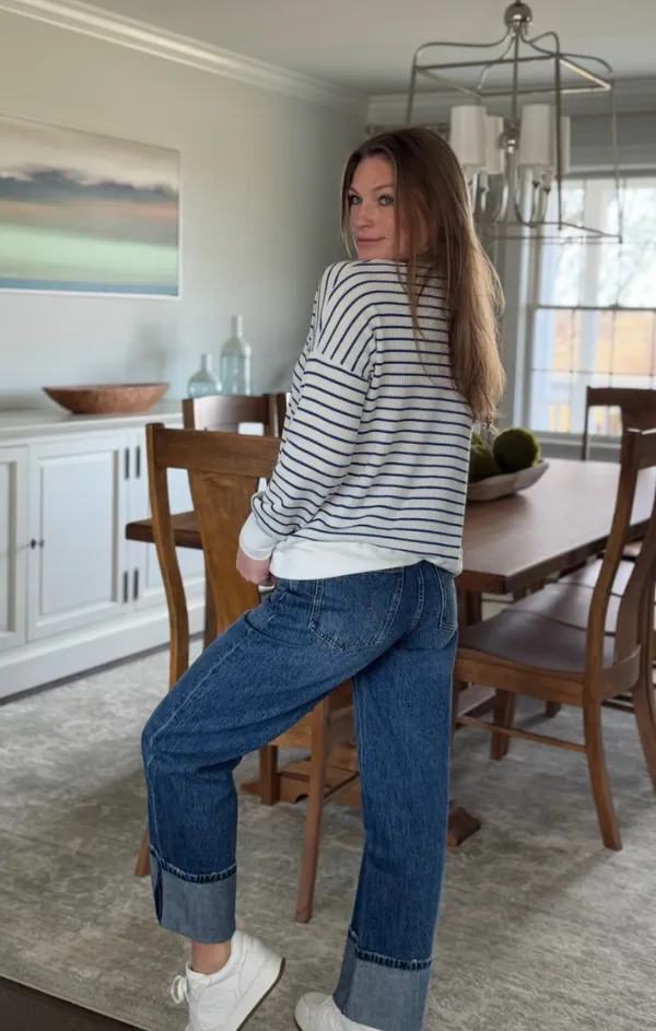 Calm Tones Lattice Ventilation Weave Royal V Neck Top