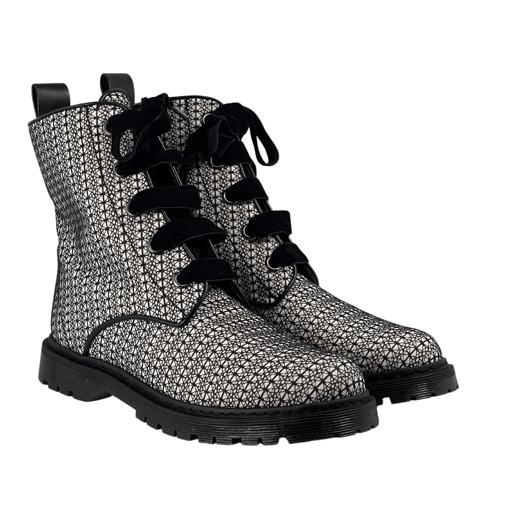 'Billie' vegan combat boots by Zette Shoes - white with black lace Anti   Bacterial