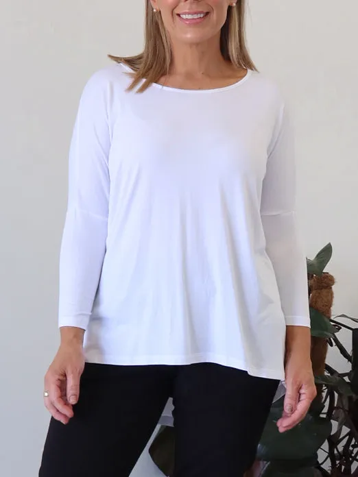 Eco Friendly Material Reinforced Neckline Milan 3/4 Sleeve Top - White
