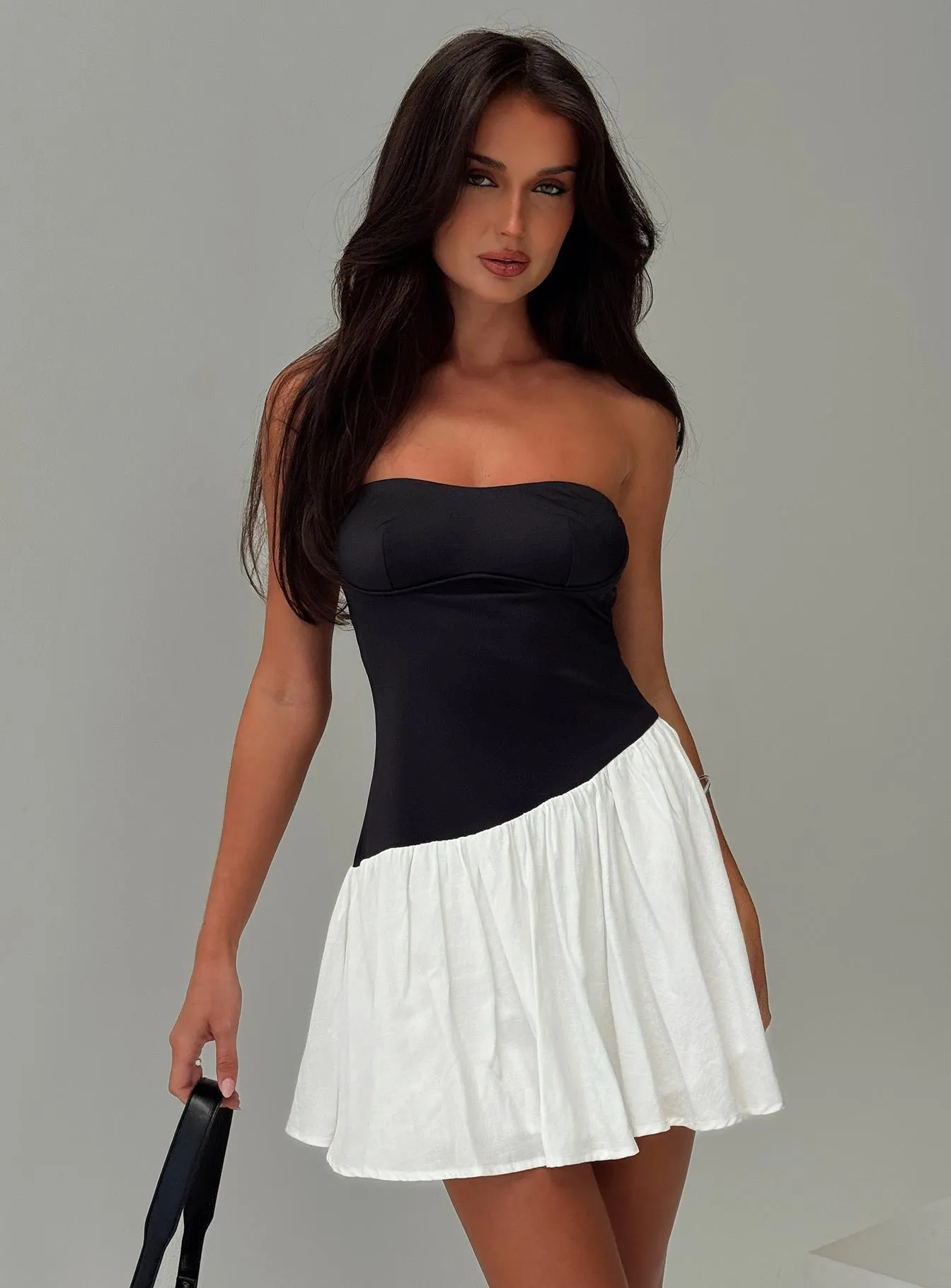 Amandla Strapless Mini Dress Black / White Light Drape