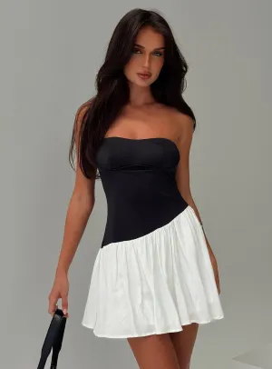 Amandla Strapless Mini Dress Black / White Light Drape