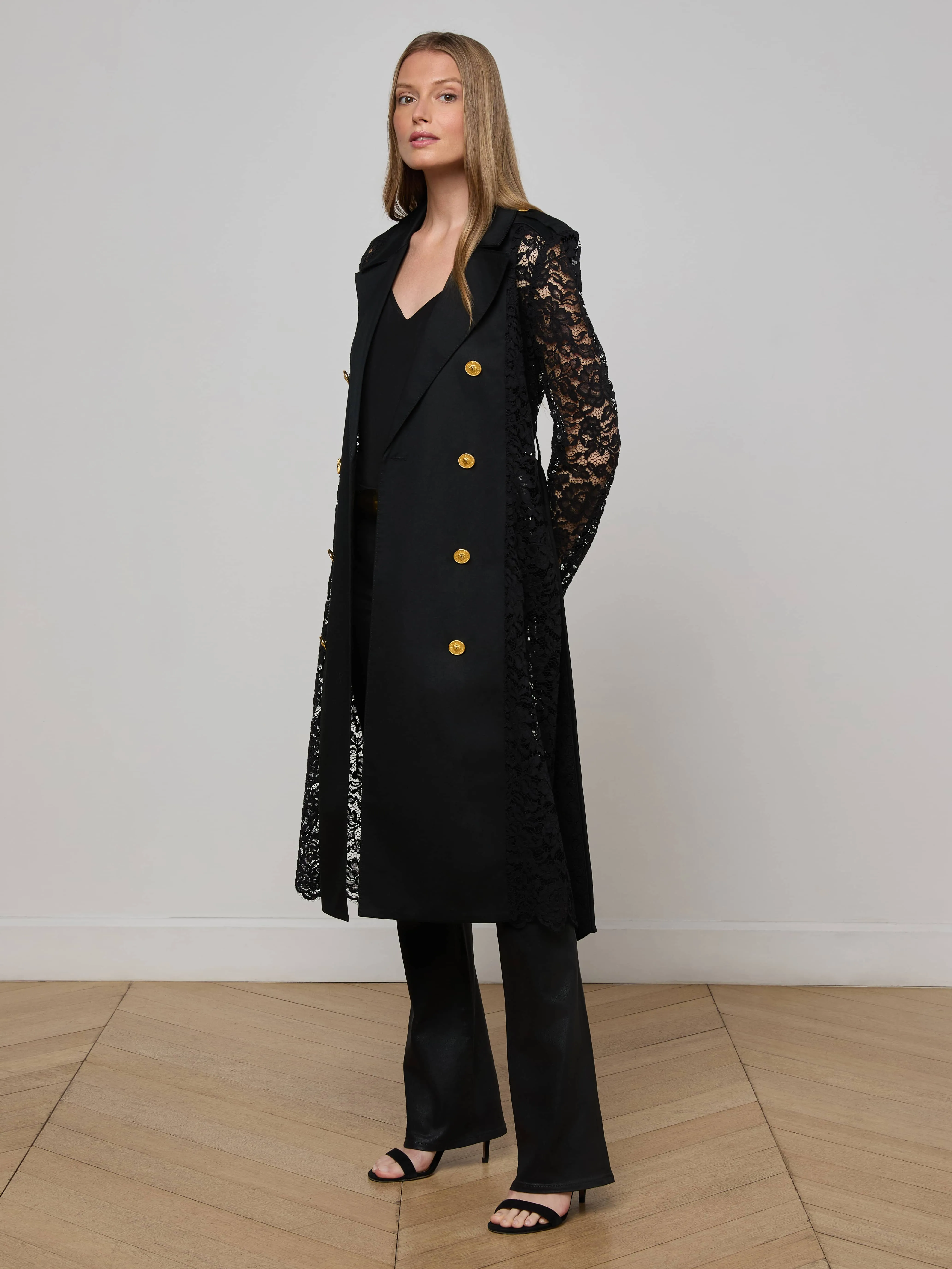 Amata Lace Trench Coat Double Stitched Seams