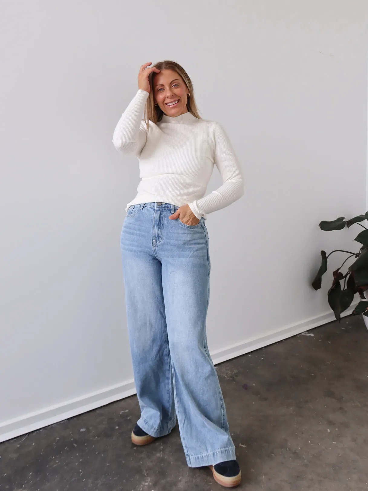 Amy Knit Top - Cream Minimalist Stitching