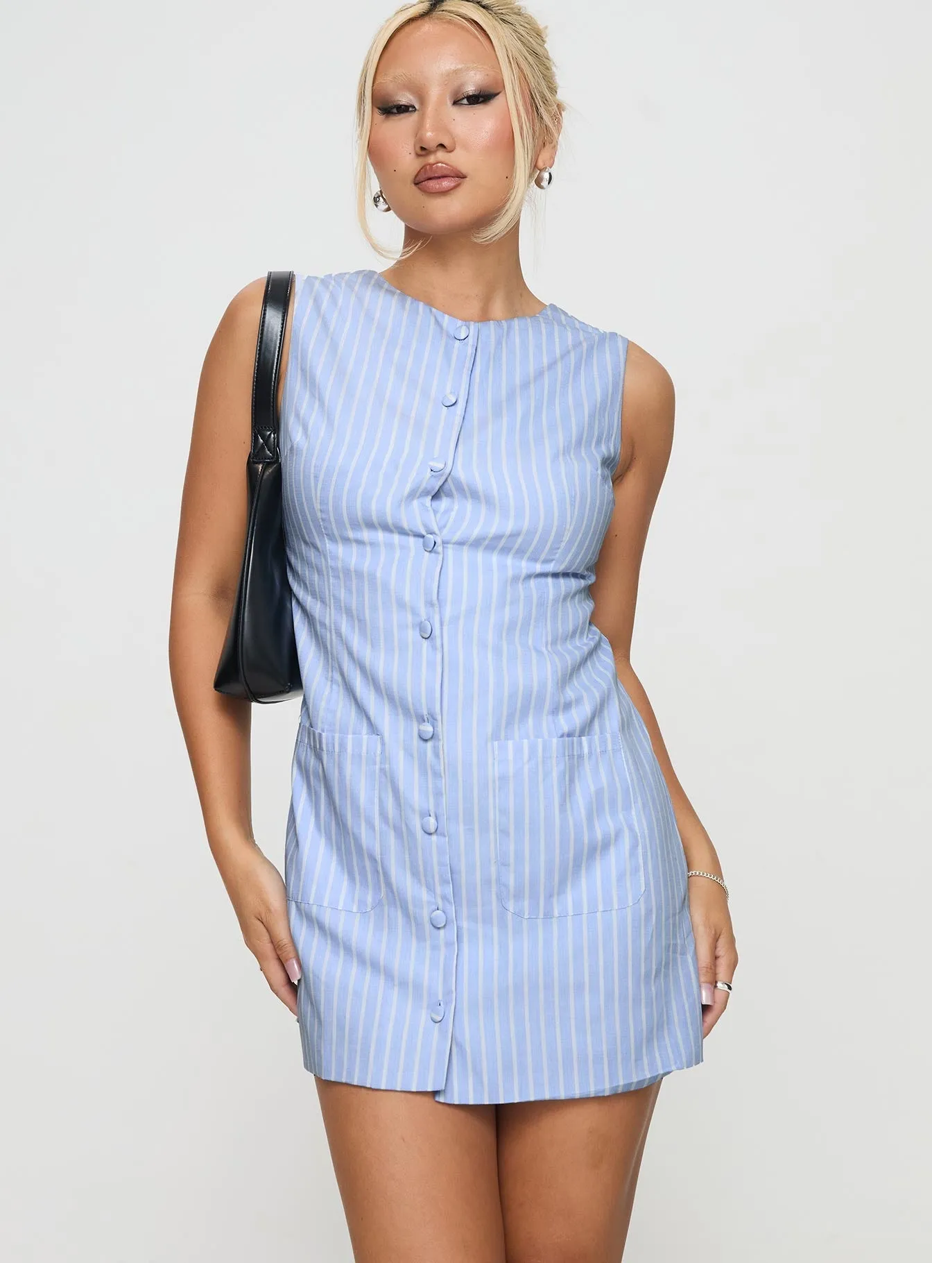 Anabel Mini Dress Blue Stripe Gathered Skirt DurableStitching