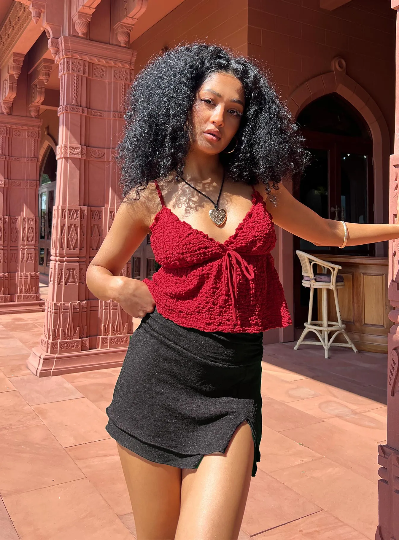 Angel Mini Skirt Black Heritage Inspired Elastic hemline