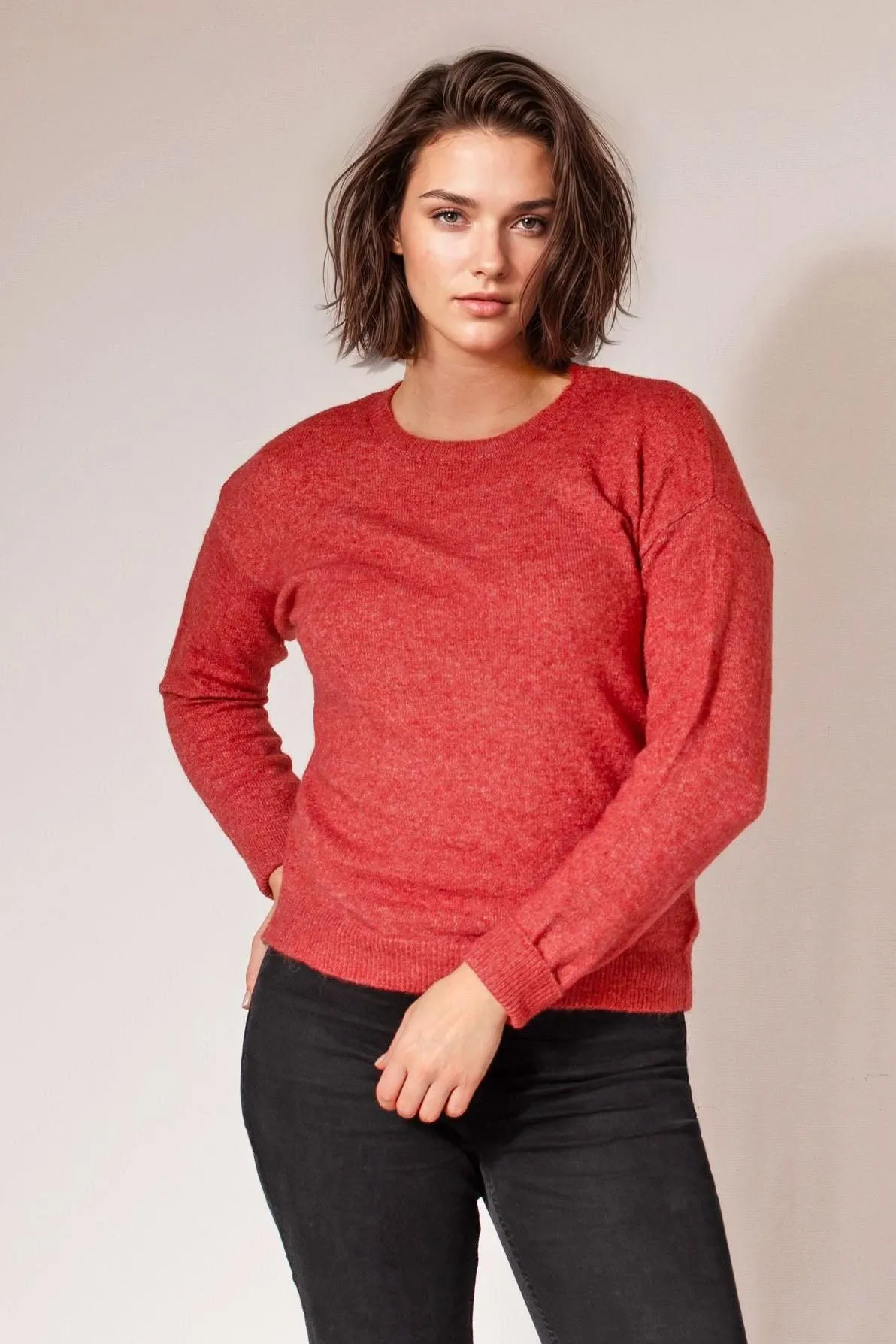 Gentle Fabric Angora Blend Round Neck Jumper