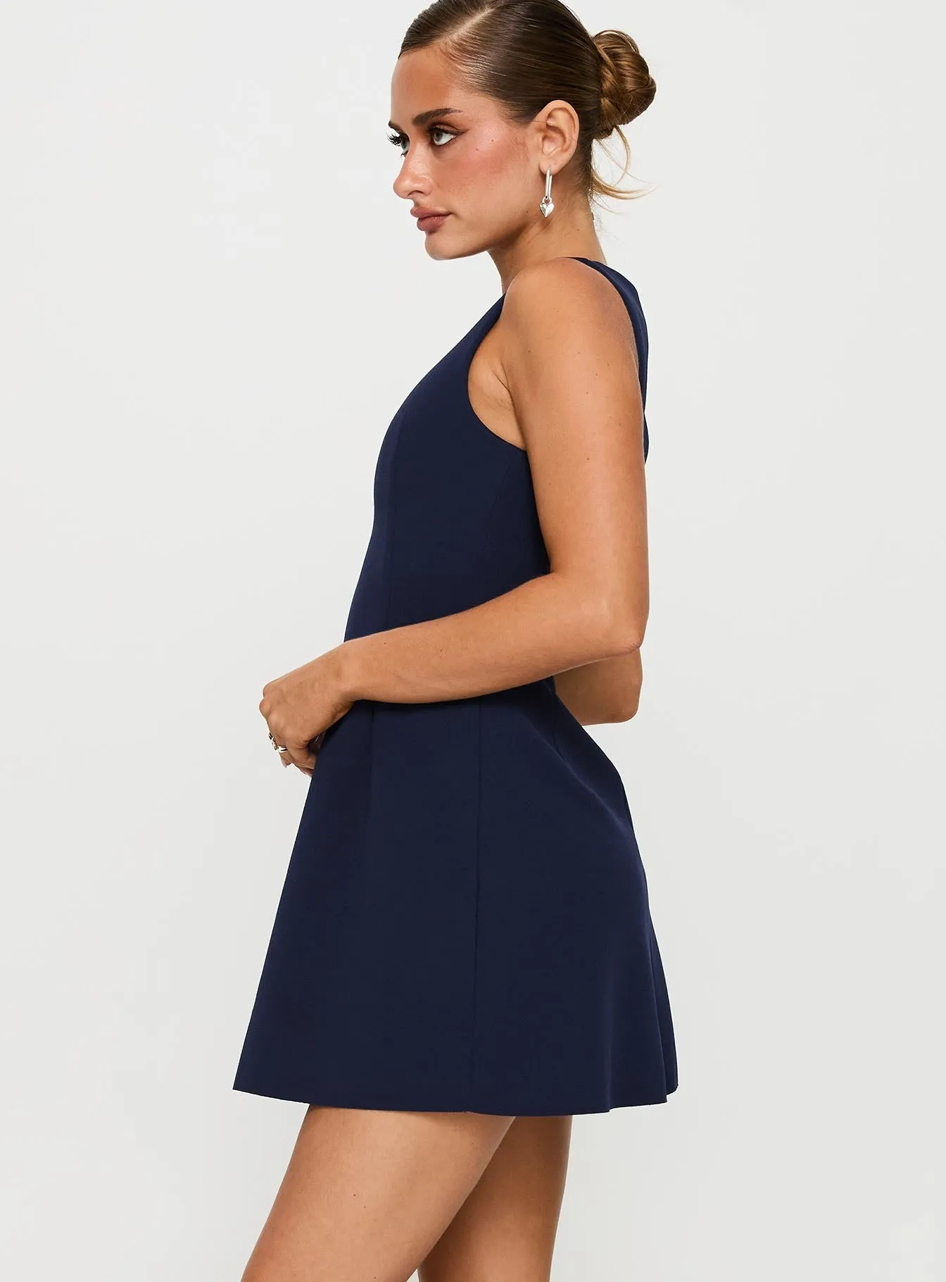 Anse Mini Dress Navy Flexible Style Silky Form