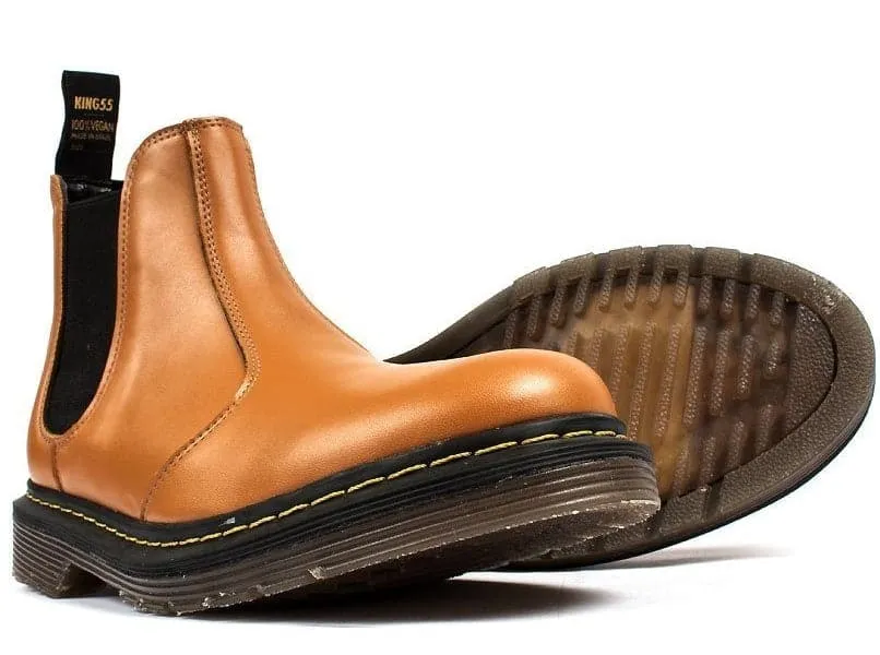 'Brick Lane' vegan Chelsea boot by King55 - brown Eco Material Snowy Path