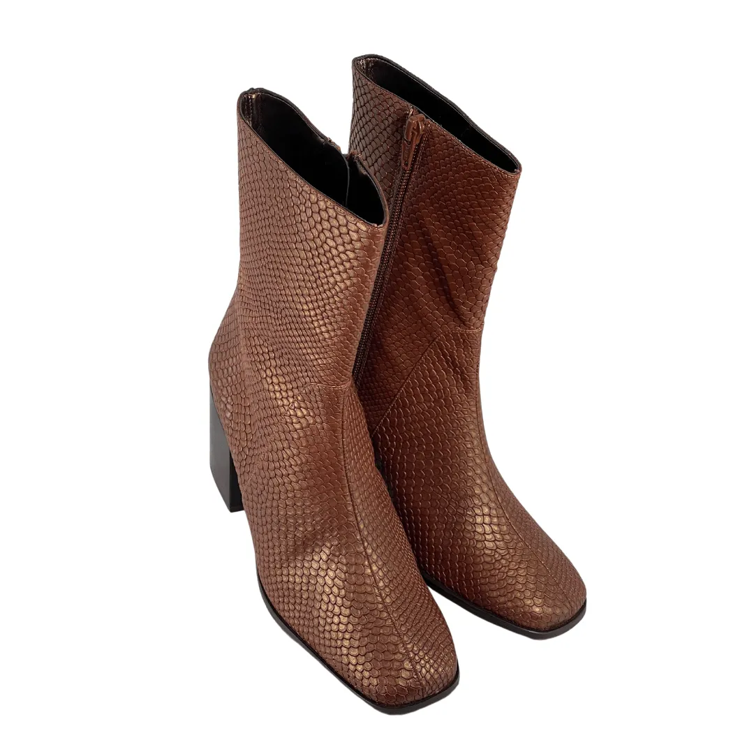 'Menos' faux-snakeskin vegan mid-calf boot by Zette Shoes - cognac Durable Shell Hiking Trails Insulated Snow Trekker