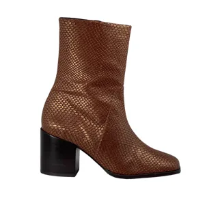 Thermal Core Stylish Explorer 'Menos' faux-snakeskin vegan mid-calf boot by Zette Shoes - cognac