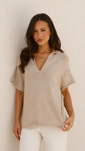 Layered Texture Seasonal Casual Look Marza Knit Top - Oatmeal