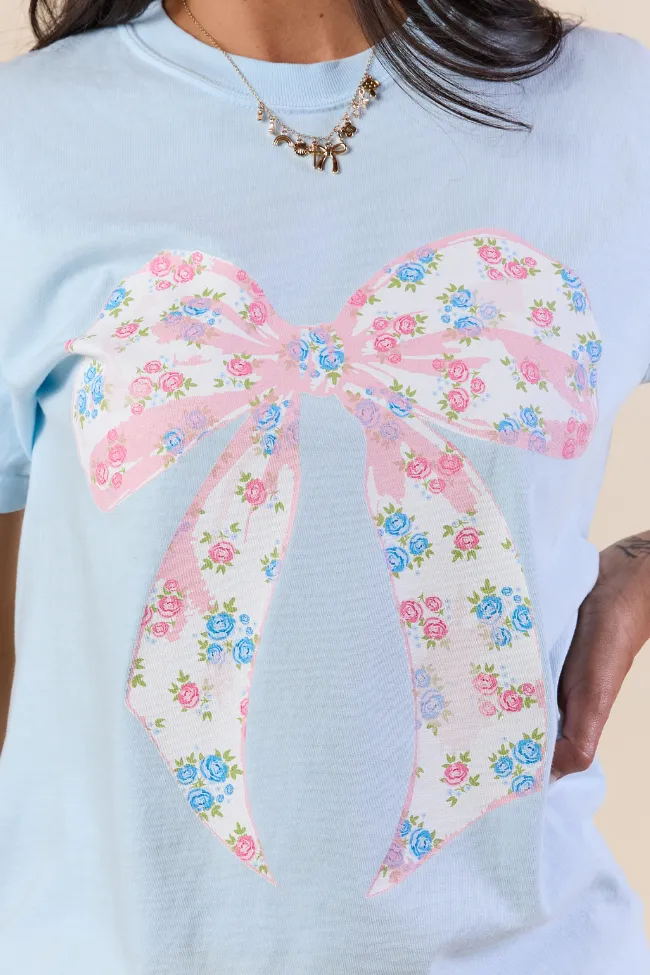 Floral Bow Chambray Graphic Tee Subtle Logo Placement