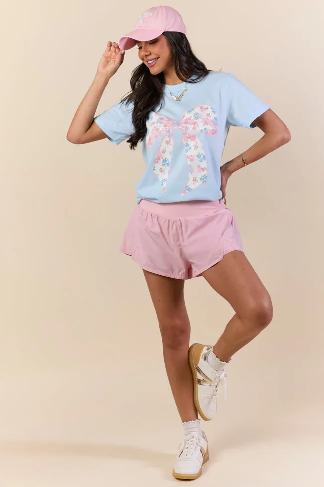 Floral Bow Chambray Graphic Tee Perfect for Layering Anti Static Treatment