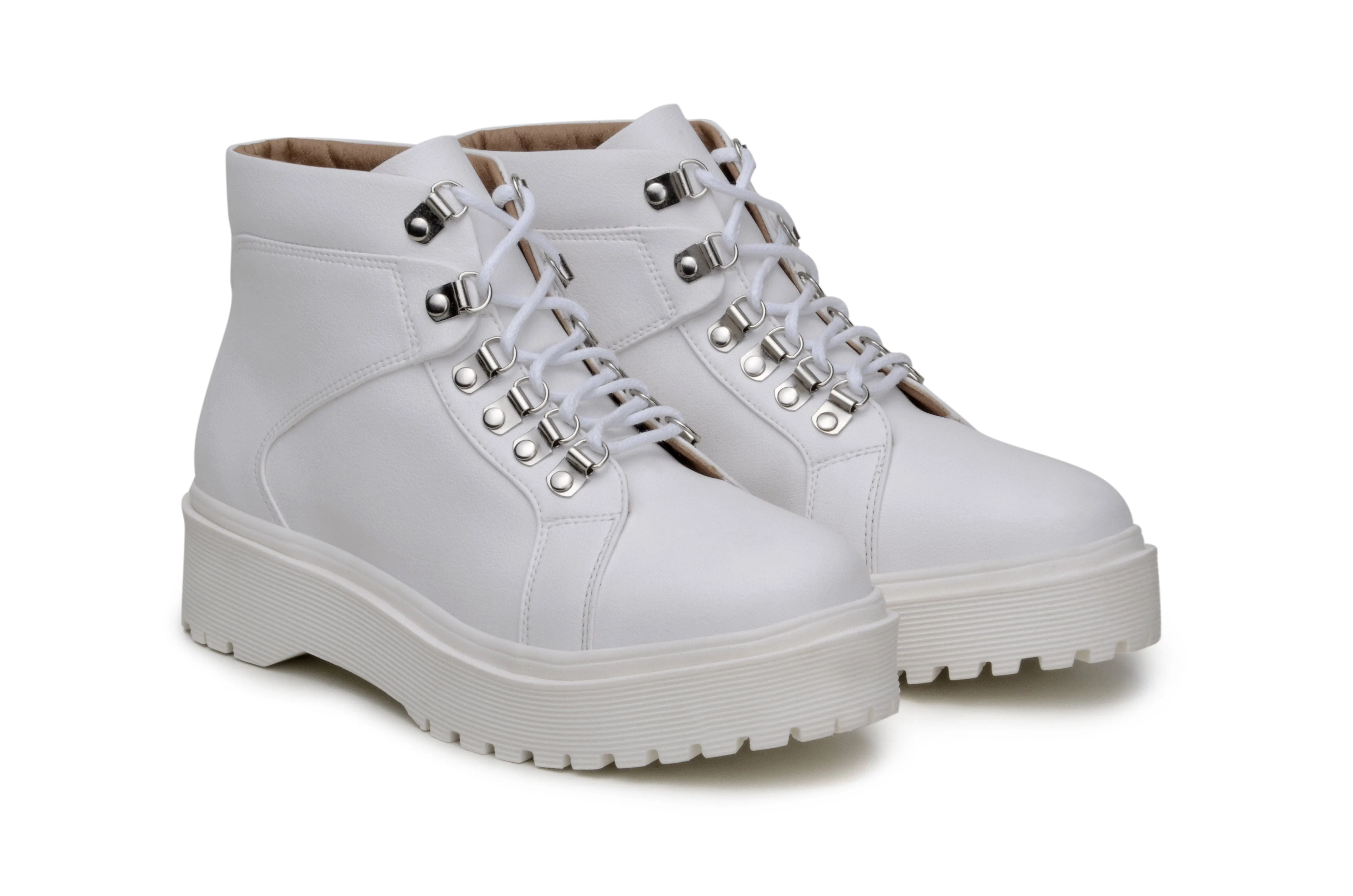 'Gen' vegan leather lace-up boot by Zette Shoes - white Anti Slip Sole