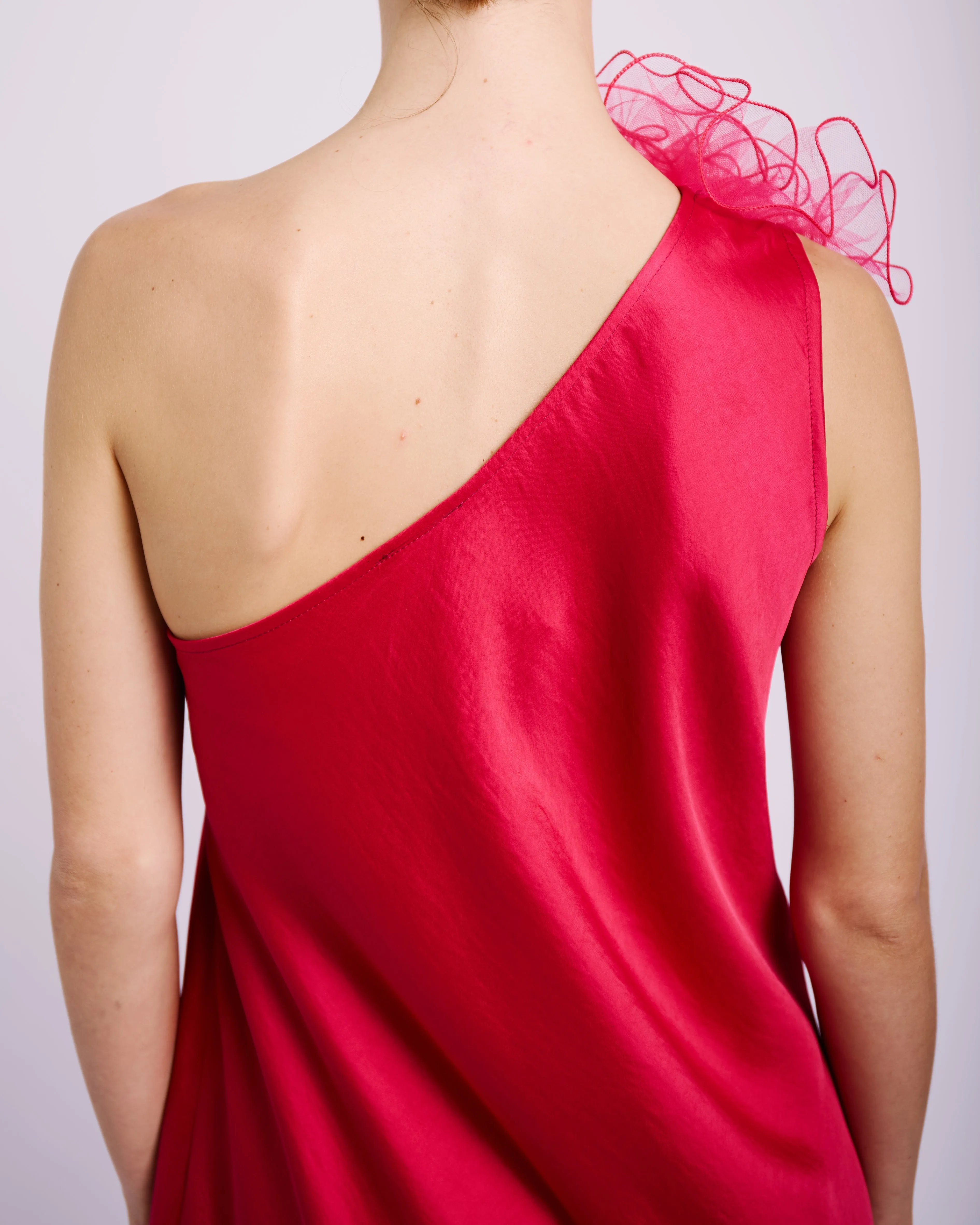 Asymmetrical Flower Dress in Cerise Artistic Edge Aura Glow