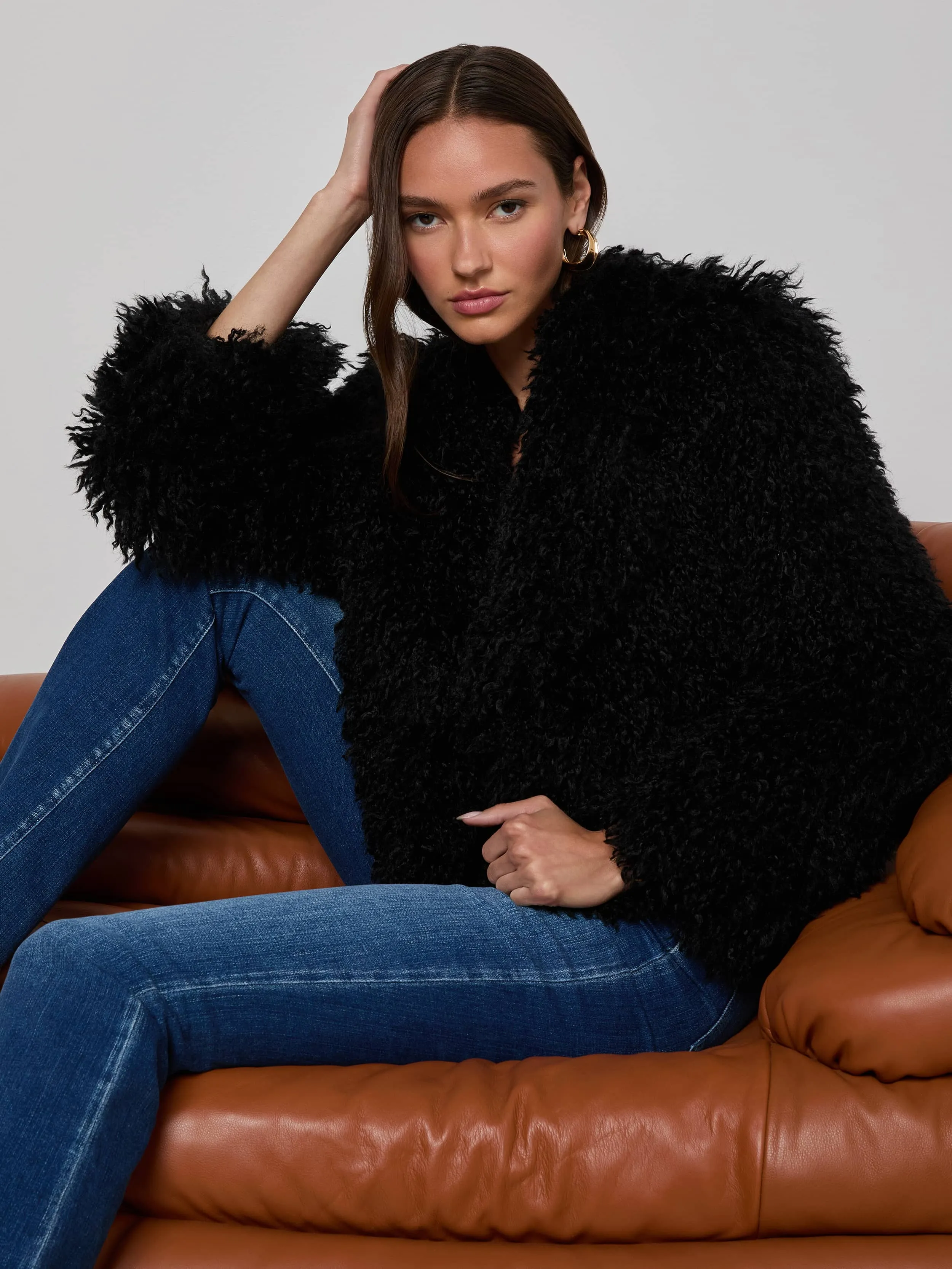 Aura Cropped Faux Fur Jacket Sleek Casual Fit For Daily