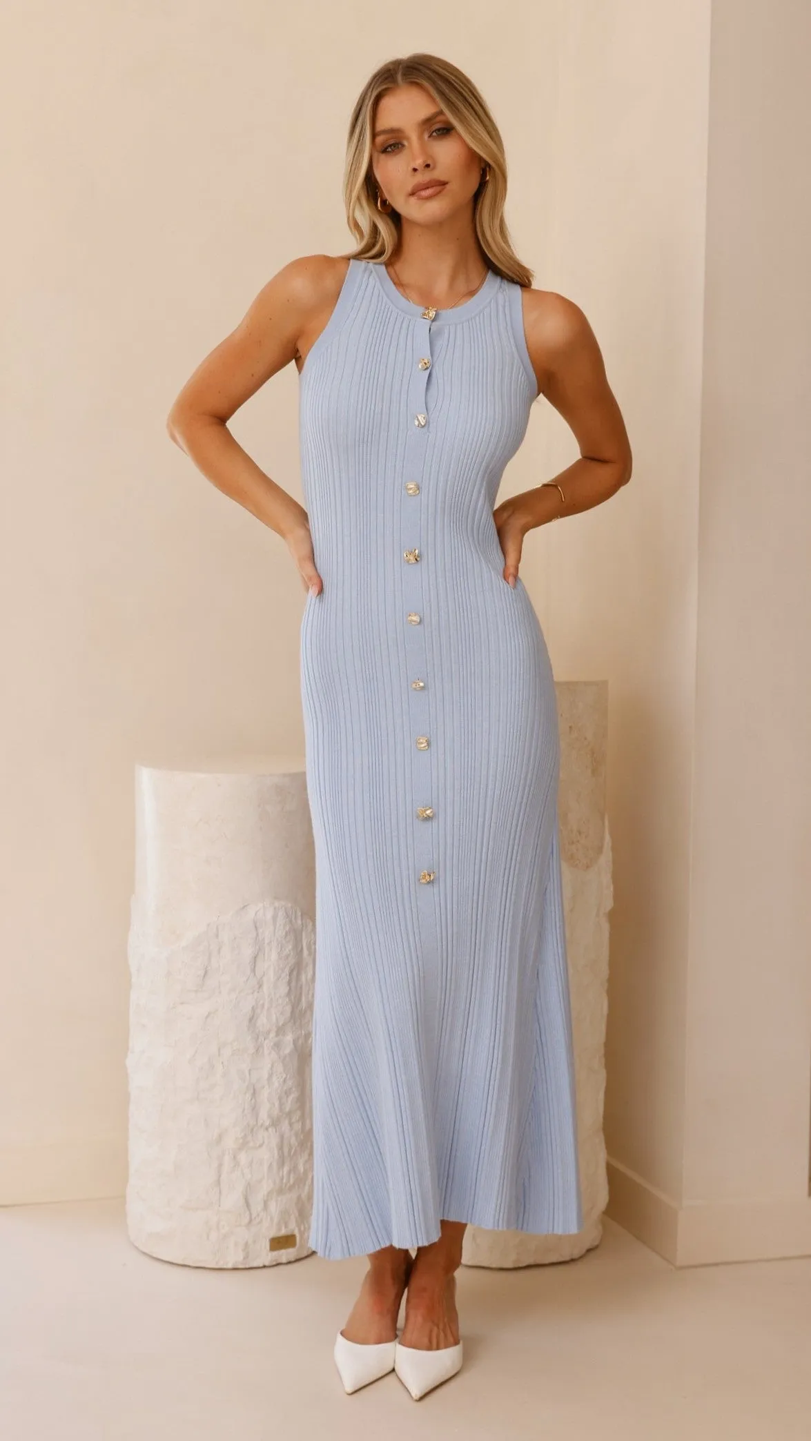 Aylah Knit Midi Dress - Blue Daily Comforted Warm Essentials