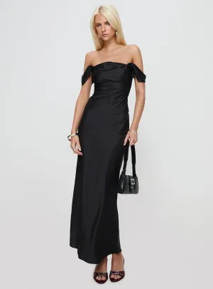 Ruffle Hem Azura Off The Shoulder Maxi Dress Black