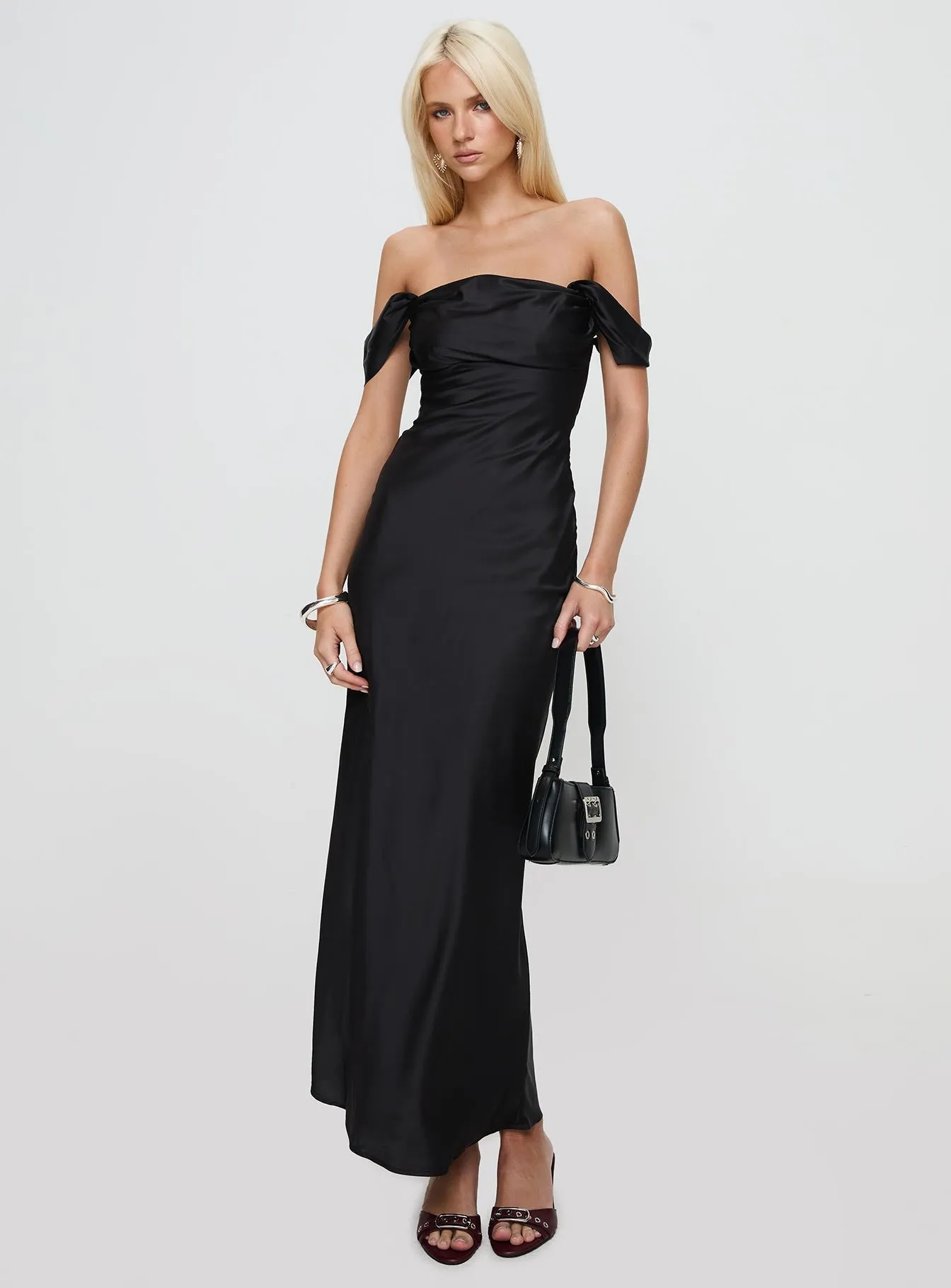 Ruffle Hem Azura Off The Shoulder Maxi Dress Black
