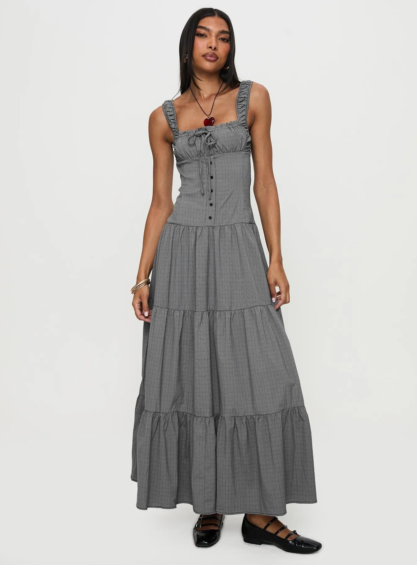 Spring Mood Flawless Waistband Fit Ballerina Maxi Dress Onyx Gingham