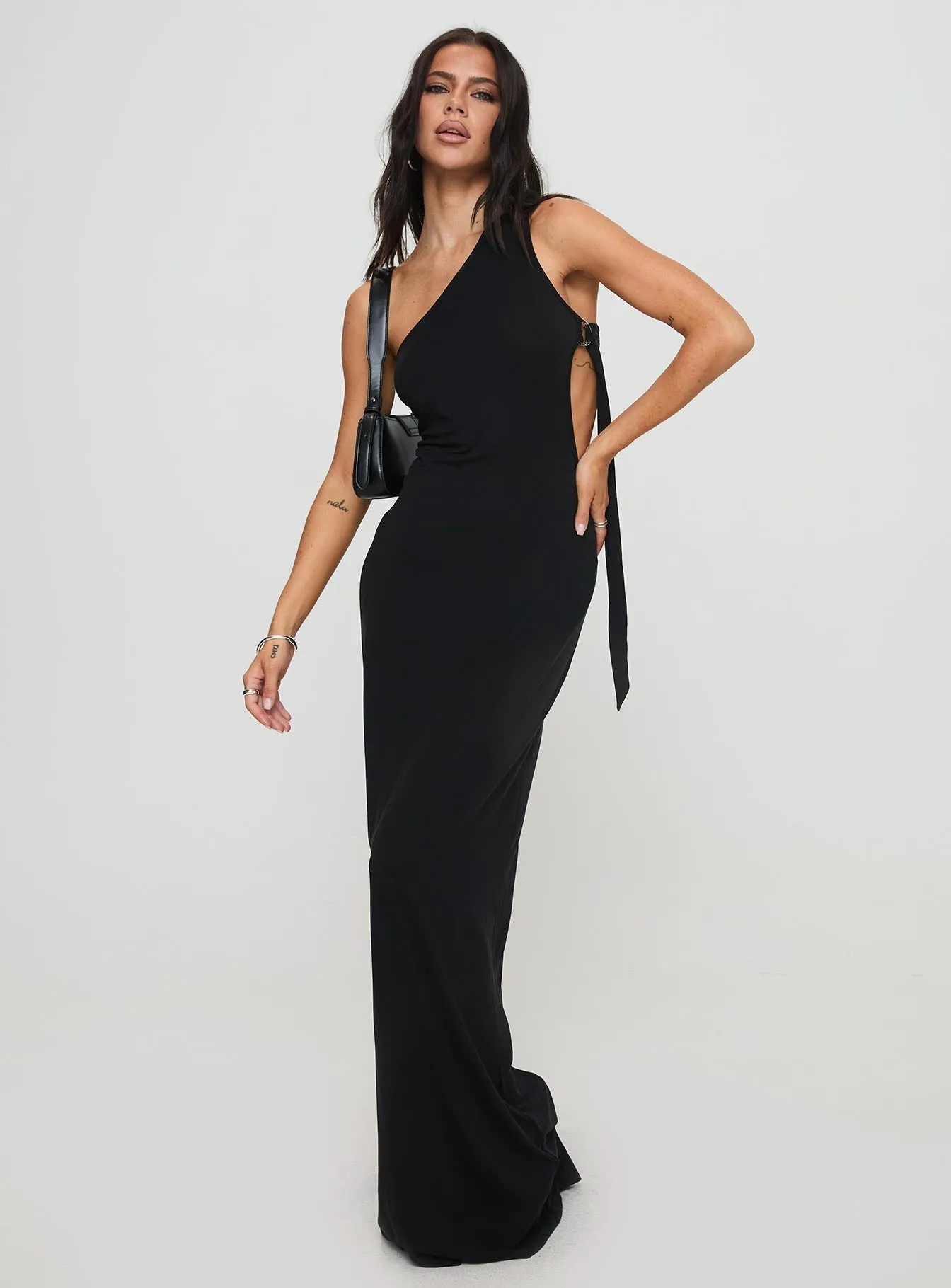 Trail Blazer Asymmetrical Maxi Dress Black Petite-Size