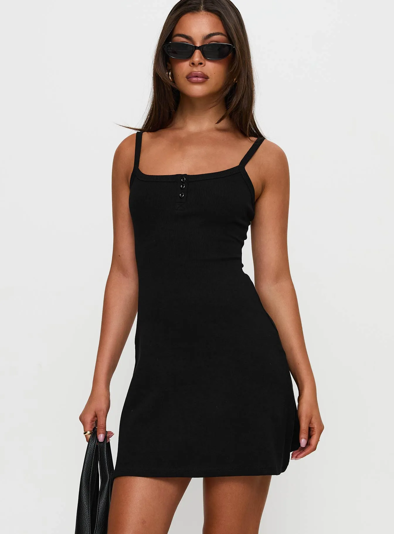 Calm Silhouette Baseline Rib Mini Dress Black