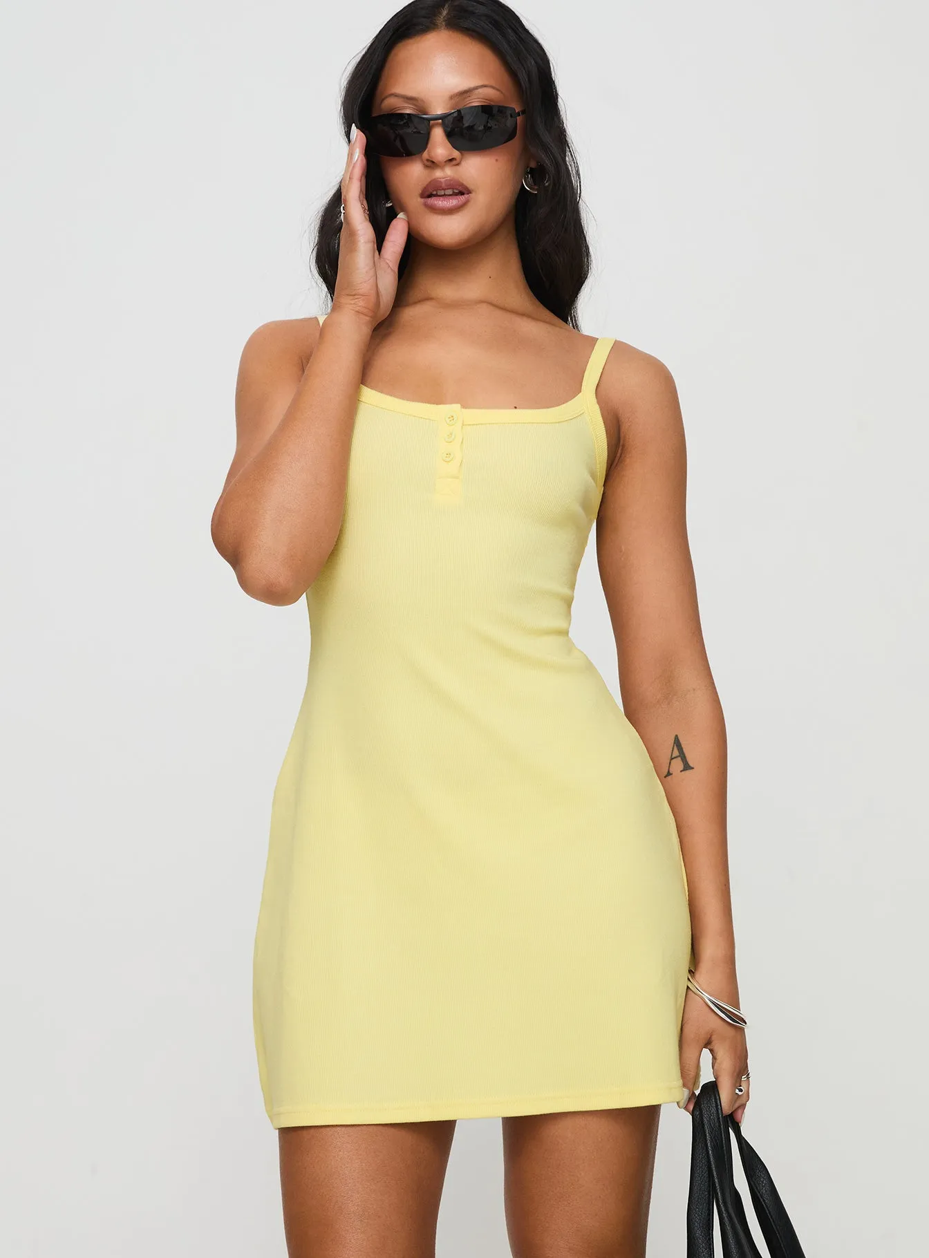 Baseline Rib Mini Dress Yellow Lounge Feel Comfy Shape