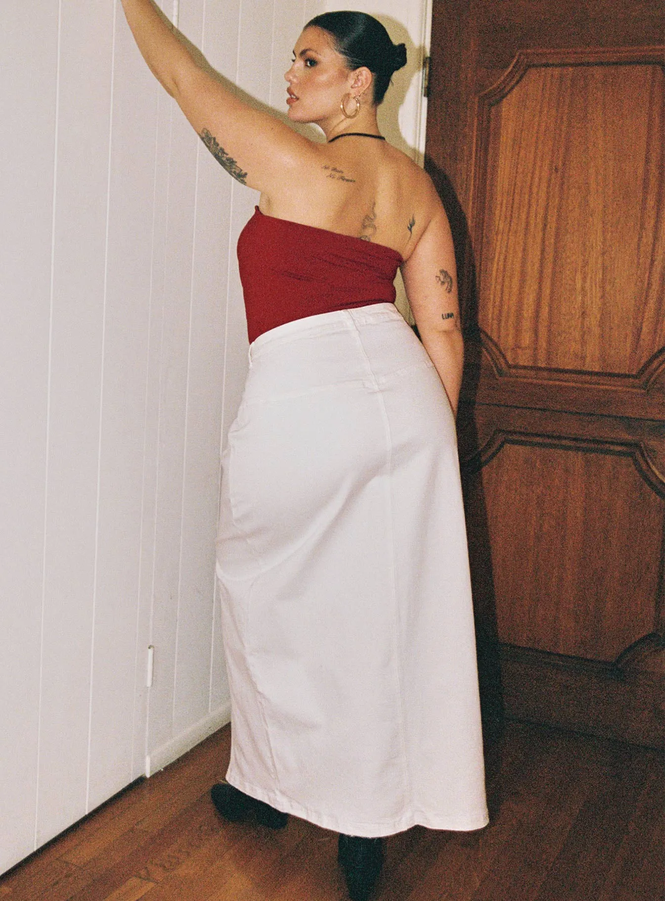 Batkins Maxi Skirt Cream Curve Layered Hem