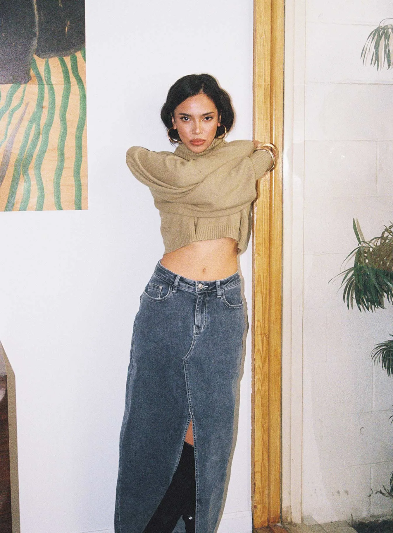 Batkins Maxi Skirt Dark Wash Denim Petite Calm Mood